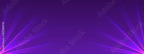 Purple laser rays or beams, glowing neon lines, bright futuristic background. Concert or nightclub spotlights. Vector illustration.