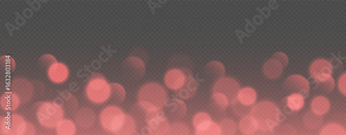 Red bokeh, blurred background with sparkling lights, blurry glitter effect. Bright soft abstract background. Vector illustration.