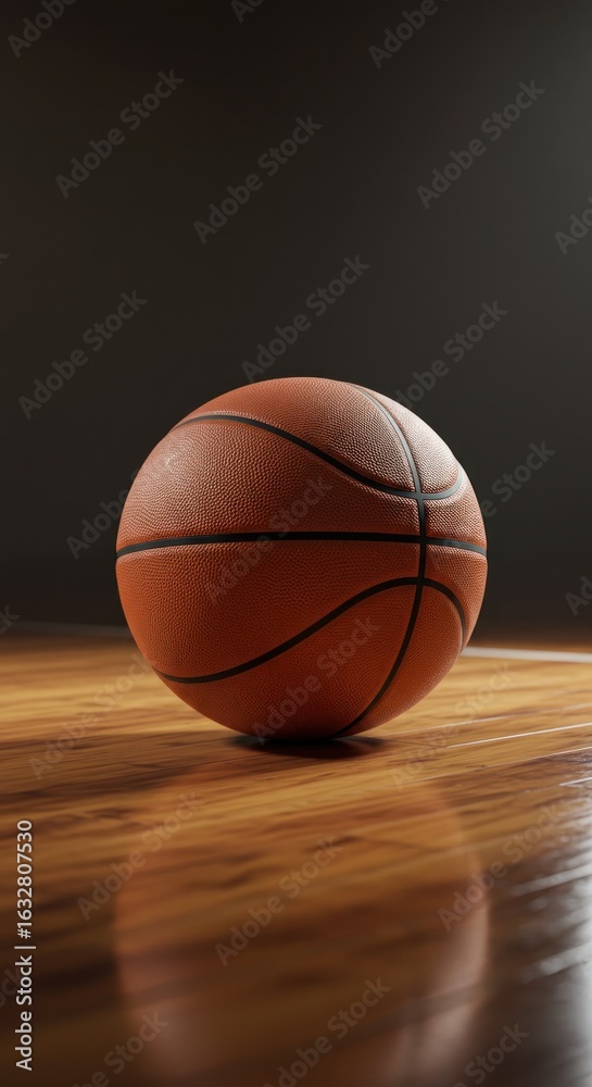 Obraz premium Basketball on hardwood floor