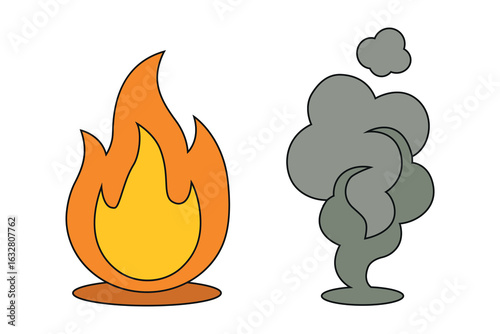 Fire and Smoke Vector Icon Set – Flat Flame and Steam Illustration