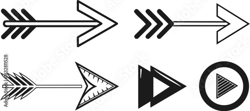 Collection of Creative Arrow Illustrations for Directional Signage and Design Elements Various Arrow Styles Displayed in Black and White
