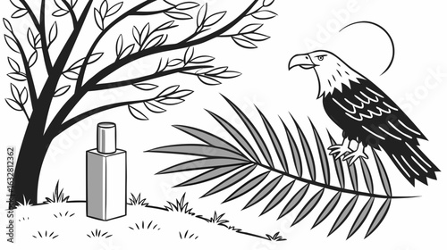 Hand-drawn vector illustration of a bird with wings spread, featuring a detailed feather and beak design