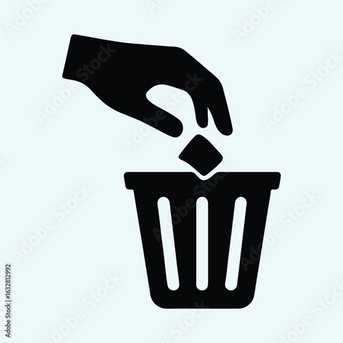 Silhouette hand throwing trash paper into bin vector illustrator