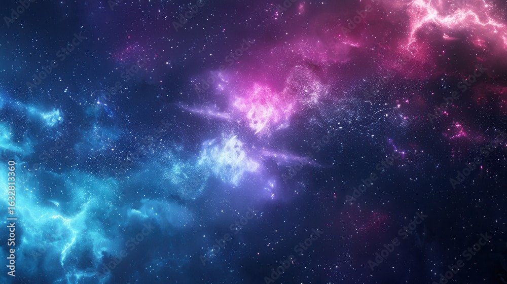 Fototapeta premium A vibrant cosmic scene featuring swirling clouds of purple, blue, and pink nebulae against a backdrop of countless stars. The image captures the beauty of outer space.