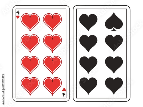 Playing cards four of hearts and six of spades representing poker hands and casino gambling games