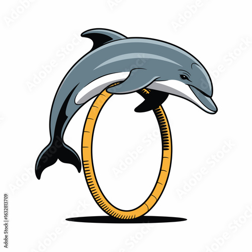Dolphin jumping through a hoop on a stand