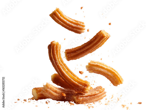 Delicious Churros Falling, Sugar Coated Pastry, Sweet Treat, Food Photography