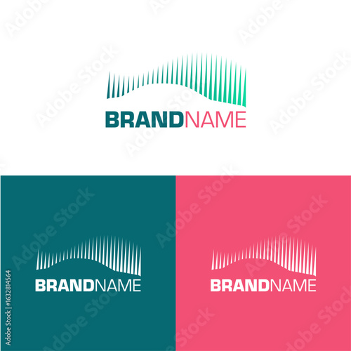 Modern Wave Logo Design With Vertical Lines And Dual Color Typography For Brand Identity