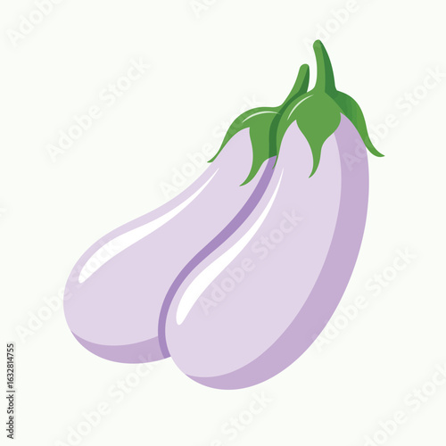 Two light purple eggplants with green stems on a pale background