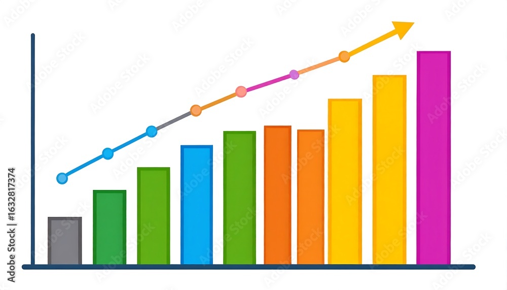 Fototapeta premium Colorful bar graph with upward trend line