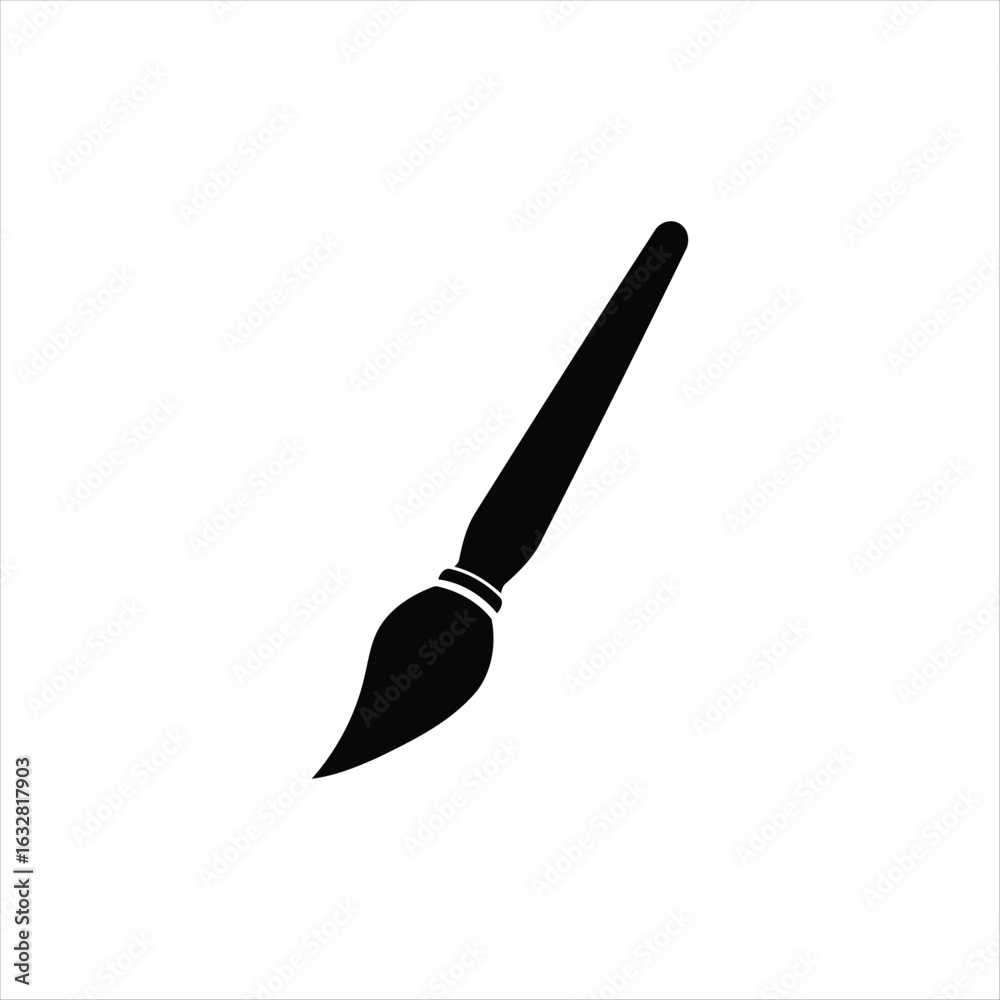 Fototapeta premium Black paint brush with curved bristles drawing painting