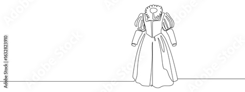 Continuous line vector of Renaissance clothing, Classic. editable stroke.