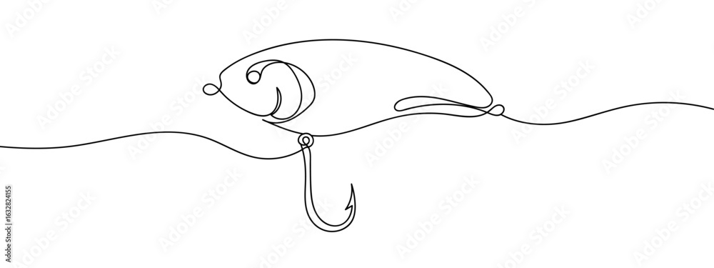 Obraz premium Continuous line vector fishing lure sport editable stroke.