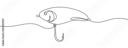 Continuous line vector fishing lure sport editable stroke.