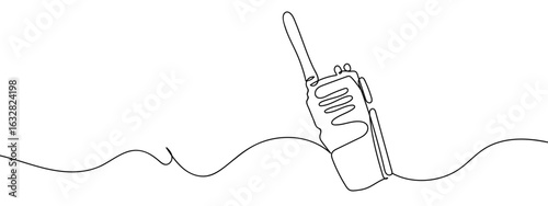 Continuous line vector of walkie talkie, radio communication editable stroke.
