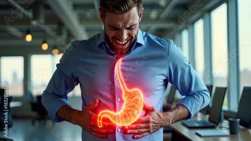 stomach pain, abdominal discomfort, gastric issues. Digestive health. Stomach cramps intensify during stress. Acid secretion causes burning sensation. Healthy digestion reduces abdomen pain.
