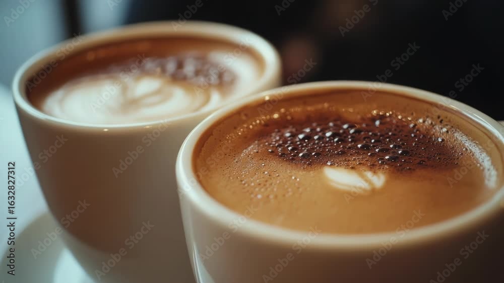 Cups of coffee placed on a plate with a simple background