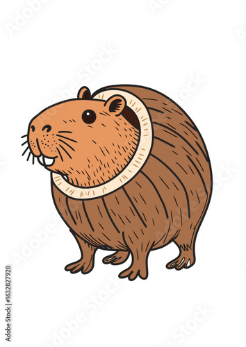 Anomali Italian Brainrot. A friendly smiling capybara illustration with a stout body and textured brown fur. Vector Illustrations