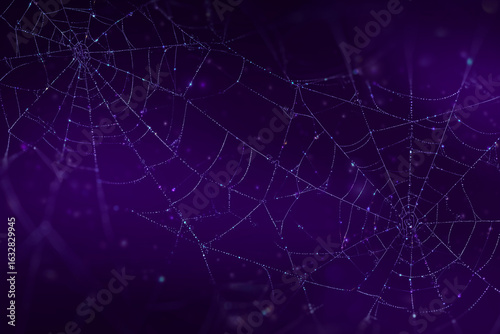 Network Abstract Glowing Spider Web on Dark Purple Background