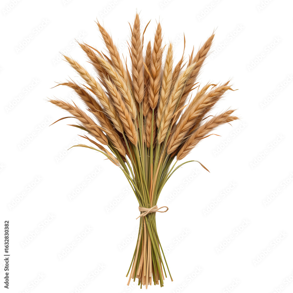 Fototapeta premium Dried Wheat Sheaf Bundled with Twine Decorated for Autumn Vibe