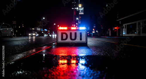 Nighttime Confrontation With Drunk Driving Awareness Campaign on a Wet Road