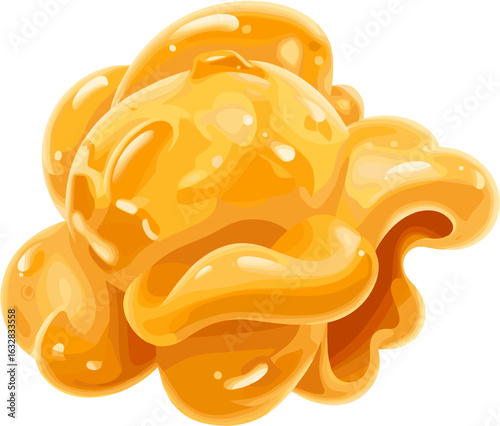 Delicious caramel popcorn cluster isolated on white background showcasing sweet snack