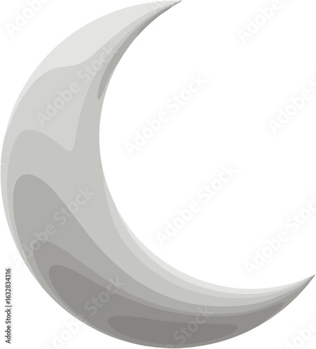 Silver crescent moon gleaming in darkness