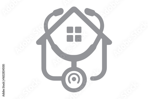 home healthcare logo with stethoscope and heart, illustrating home medical services, healthcare system, home care, digital healthcare and medical icon