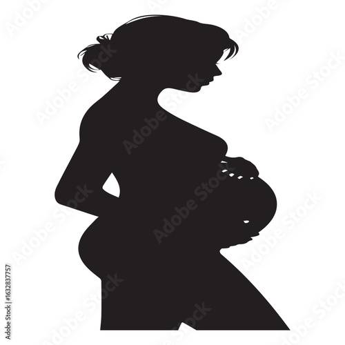 Silhouette of a pregnant woman tenderly holding her belly, symbolizing the beauty and anticipation of motherhood, isolated on white background, a touching image for your creative projects