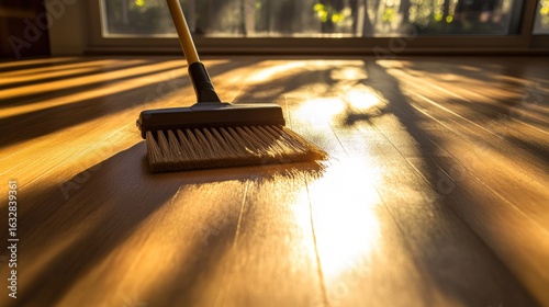 Wallpaper Mural A broom rests on a wooden floor in bright sunlight Torontodigital.ca
