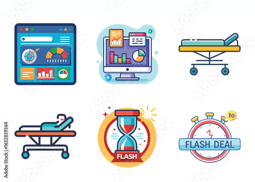 Icon set featuring medical technology Bundle and time sensitive medical events symbols