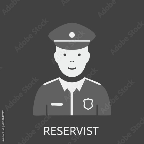 Gray scale reservist illustration of officer in uniform, an authoritative figure in grayscale. Reservist portrait with badge, hat and official shirt presents trustworthy image in grayscale.