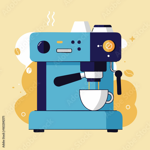 Automatic coffee machine brews fresh espresso in cup. Automatic coffee machine is ready for perfect morning espresso. Concept automatic coffee machine for coffee shop and cafeteria ads,