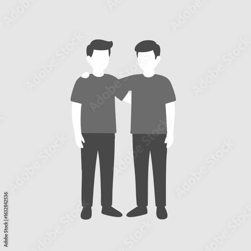 Two men standing together, arms around each other, showing friendship and companionship.  Image depicts strong bond between two friends, showcasing unity and support.