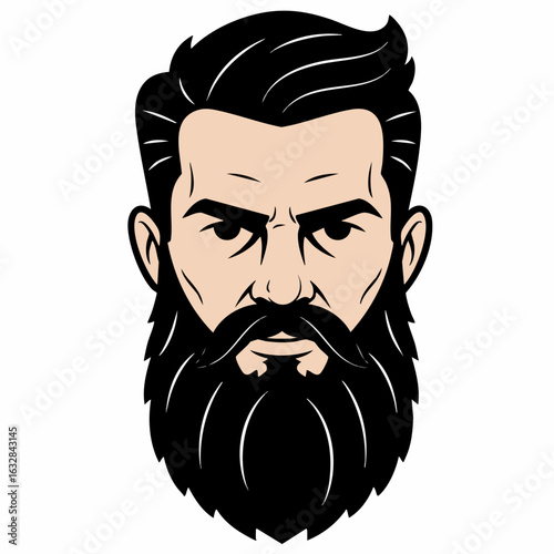 Man with beard portrayed in a portrait illustrating facial hair. Man with beard, a concept design, shows artistic style and careful lines to highlight a masculine image.