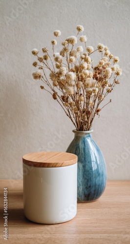 White jar and dried flowers