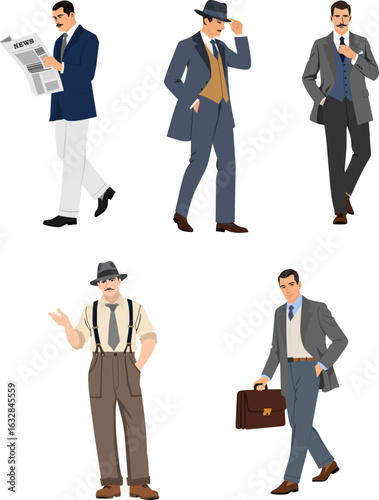 Set collection gentlemen wear classic suit , A Collection of Men in 1920s and 1930s Fashion