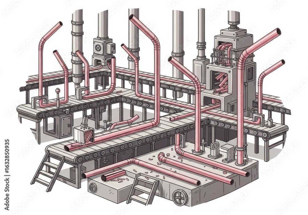 Fototapeta premium Complex industrial factory with pipelines machinery isolated on white background