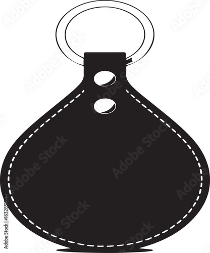 Black leather keychain fob with ring and stitched detail accessory fashion