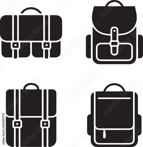 Black Silhouette Icons Of Various Bags And Briefcases backpack satchel