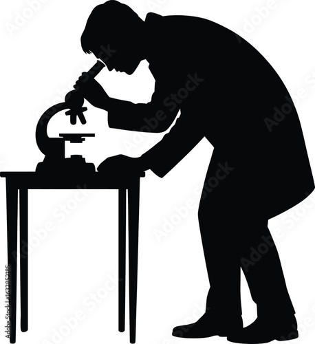 Scientist Looking Through Microscope Silhouette Vector Illustration