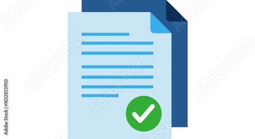 Vector art of a document with lines of text and a green checkmark indicating approval or completion