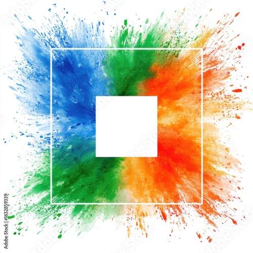 Vibrant splashes of green, red, and blue ink on a white backdrop, perfect for adding flair to your designs.