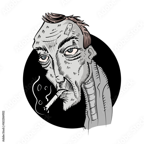 Alone man thoughtful smoking