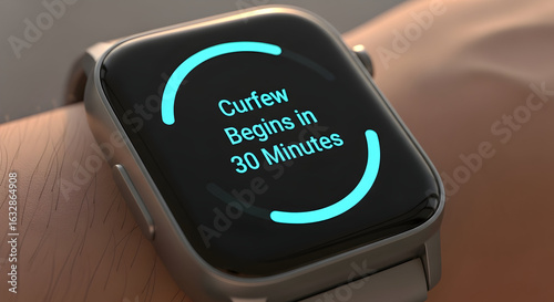 Smartwatch Displaying Curfew Time Remaining On Person's Wrist For Reminder