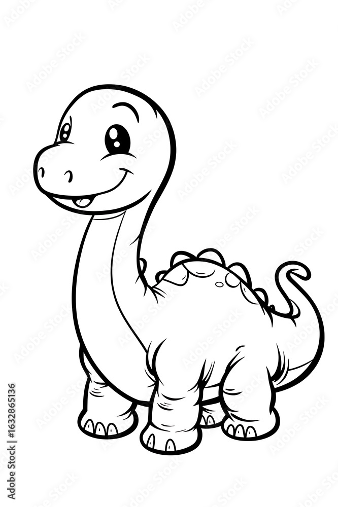 Fototapeta premium Cartoon Dinosaur Character Line Art: Cute and Funny Prehistoric Creature for Children's Coloring Book in Jungle Adventure, Black and White Digital Vector Illustration for Imagination and Storytelling