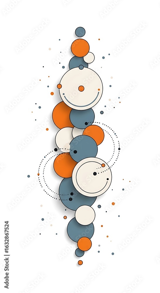Fototapeta premium Abstract vertical composition of interconnected circles, a modern graphic system design.