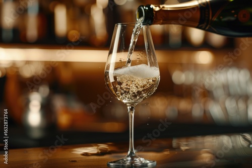 Ultra Quality Image of Luxury Bar Pouring Champagne for Celebration Indoors