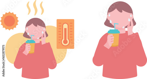 屋外で熱中症対策で水分補給する女性