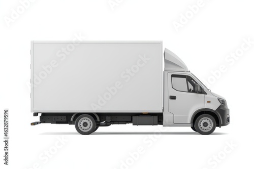 white delivery cargo truck on isolated white background, with empty blank space for text copy space or mockup design, high detail, 8k